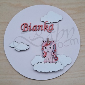 Unikornis felhőkkel - névre szóló falidísz - Meska.hu