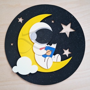 Űrhajós a Holdon, Baba - mama, Babaszoba dekoráció, Babaszoba kép, Famegmunkálás, Festészet, MESKA