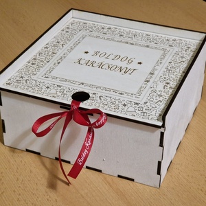 Karácsonyi ajándékdoboz, Karácsony, Karácsonyi ajándékozás, Karácsonyi ajándékcsomagolás, Gravírozás, pirográfia, MESKA