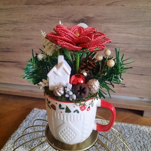 Mikulásvirágos asztaldísz  - karácsony - adventi díszek - adventi asztaldísz - Meska.hu