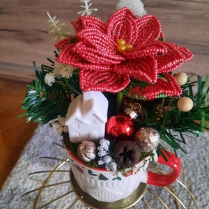 Mikulásvirágos asztaldísz  - karácsony - adventi díszek - adventi asztaldísz - Meska.hu