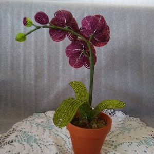 Bordó orchidea virág gyöngyből  - otthon & életmód - dekoráció - virágdísz és tartó - csokor & virágdísz - Meska.hu