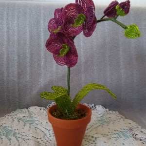 Bordó orchidea virág gyöngyből  - otthon & életmód - dekoráció - virágdísz és tartó - csokor & virágdísz - Meska.hu