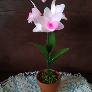 Rózsaszin harisnya orchidea virág - otthon & életmód - dekoráció - virágdísz és tartó - csokor & virágdísz - Meska.hu