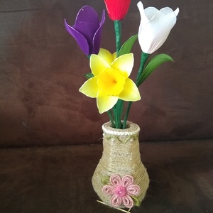 Tulipán, nárcisz csokor , Otthon & Lakás, Dekoráció, Asztal és polc dekoráció, Asztaldísz, Mindenmás, Meska