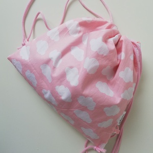 Nyuszis rózsaszín kisméretű tornazsák, felhős mintával - táska & tok - hátizsák - tornazsák, gymbag - Meska.hu