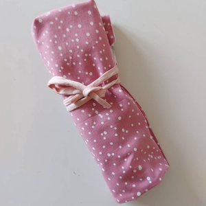 Pöttyös-bazsarózsás textil tok, tároló - otthon & életmód - papír, írószer - tolltartó & ceruzatekercs - Meska.hu