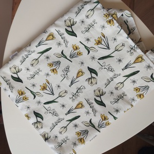 Egyedi virágmintás vastag vászonból készült bevásárló táska, zsebbel - sárga béléssel - táska & tok - bevásárlás & shopper táska - shopper, textiltáska, szatyor - Meska.hu
