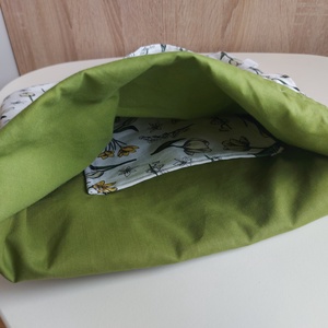 Egyedi virágmintás vastag vászonból készült bevásárló táska, zsebbel - zöld béléssel - táska & tok - bevásárlás & shopper táska - shopper, textiltáska, szatyor - Meska.hu