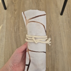 Arany-sárgapöttyös textil tok, tároló (ceruzatekercs, roll-up tartó) - otthon & életmód - papír, írószer - tolltartó & ceruzatekercs - Meska.hu