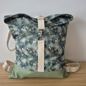 Zöld, virágos roll-up hátizsák - táska & tok - hátizsák - hátizsák - Meska.hu