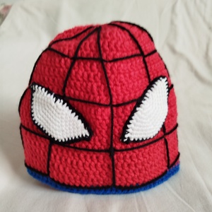 Horgolt gyereksapka- Pókember mesefigurás   - ruha & divat - sál, sapka, kendő - sapka - Meska.hu