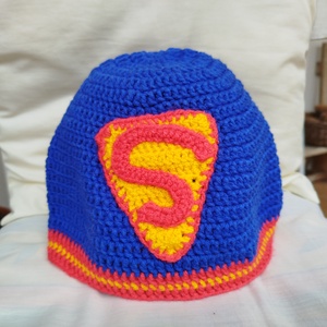Horgolt gyereksapka-Superman figurás  , Ruha & Divat, Sál, Sapka, Kendő, Sapka, Horgolás, MESKA