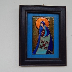 Tűzzománc kép,  Madonna, Művészet, Festmény, Tűzzománc, Tűzzománc, Meska