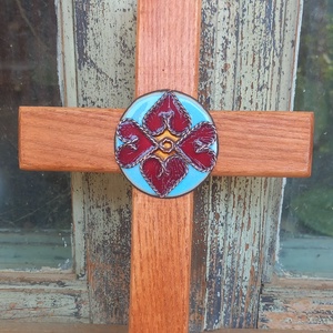 Kőrisfa kereszt tűzzománc rátéttel , Otthon & Életmód, Vallás, Kereszt, , MESKA