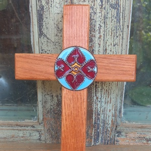 Kőrisfa kereszt tűzzománc rátéttel  - otthon & életmód - vallás - kereszt - Meska.hu