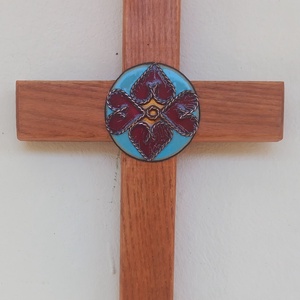 Kőrisfa kereszt tűzzománc rátéttel  - otthon & életmód - vallás - kereszt - Meska.hu