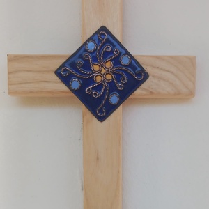 Kőrisfa kereszt tűzzománc rátéttel , Otthon & Életmód, Vallás, Kereszt, , MESKA