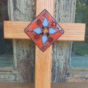 Kőrisfa kereszt tűzzománc rátéttel , Otthon & Életmód, Vallás, Kereszt, , MESKA