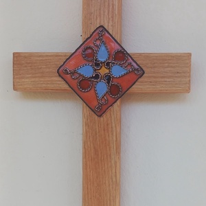 Kőrisfa kereszt tűzzománc rátéttel  - otthon & életmód - vallás - kereszt - Meska.hu