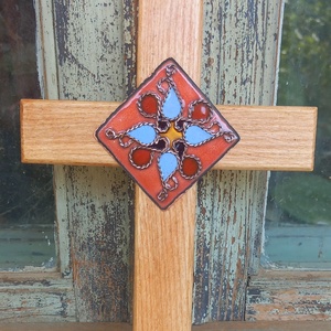 Kőrisfa kereszt tűzzománc rátéttel  - otthon & életmód - vallás - kereszt - Meska.hu