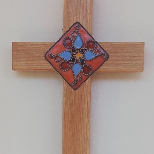 Kőrisfa kereszt tűzzománc rátéttel  - otthon & életmód - vallás - kereszt - Meska.hu