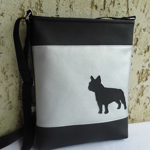 Francia bulldog - női táska /ezüst - táska & tok - kézitáska & válltáska - vállon átvethető táska - Meska.hu