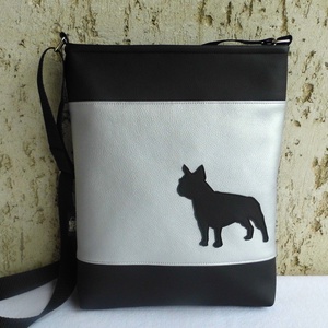 Francia bulldog - női táska /ezüst, Táska & Tok, Kézitáska & válltáska, Vállon átvethető táska, Varrás, MESKA