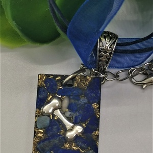 Orgonit-sungit kis téglalap  medál lapis lazulival rézforgáccsal fém kutyacsonttal , Ékszer, Nyaklánc, Medál, Ékszerkészítés, Meska