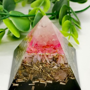 Határozott gondolkodás, bátorság. Sungit-Orgonit piramis- rózsakvarc csúccsal, aranyrutillal, pink opallal , Otthon & Életmód, Dekoráció, Spiritualitás, Orgonit piramis, Mindenmás, MESKA