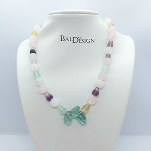 Fluorit-rózsakvarc nyaklánc és karkötő - ékszer - ékszerszett - Meska.hu