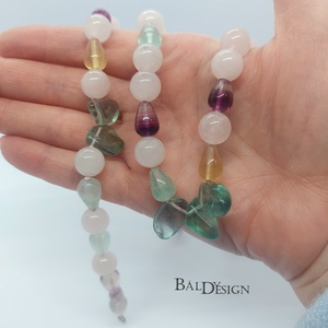 Fluorit-rózsakvarc nyaklánc és karkötő - ékszer - ékszerszett - Meska.hu