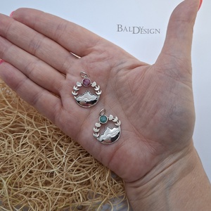 Rubin és smaragd telihold ezüst medál - ékszer - nyaklánc - medál - Meska.hu