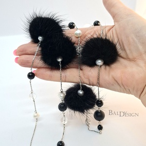 Ezüst nyaklánc szörmével és ásványokkal - ékszer - nyaklánc - hosszú nyaklánc - Meska.hu