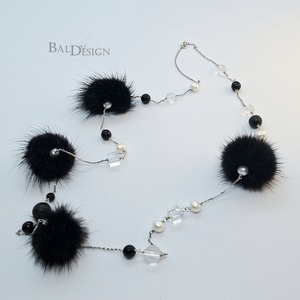 Ezüst nyaklánc szörmével és ásványokkal - ékszer - nyaklánc - hosszú nyaklánc - Meska.hu