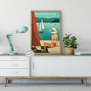 Balaton, Retro hangulatú POSZTER vagy VÁSZONKÉP (változtatható felirattal) - művészet - grafika & illusztráció - művészi nyomat - Meska.hu