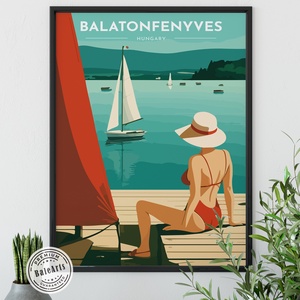 Balaton, Retro hangulatú POSZTER vagy VÁSZONKÉP (változtatható felirattal) - művészet - grafika & illusztráció - művészi nyomat - Meska.hu