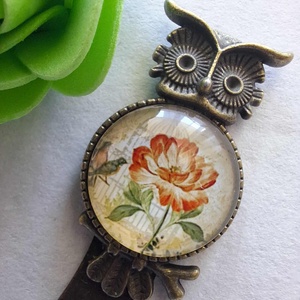 Bagoly mintás fém könyvjelző virágos kabosonnal, Könyv & Zene, Könyvjelző, Mindenmás, MESKA