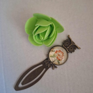 Bagoly mintás fém könyvjelző virágos kabosonnal - könyv & zene - könyvjelző - Meska.hu