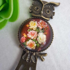 Bagoly mintás fém könyvjelző virágos kabosonnal - könyv & zene - könyvjelző - Meska.hu