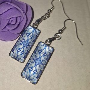 Kék-fehér mintás fülbevaló, Ékszer, Fülbevaló, Lógó fülbevaló, Mindenmás, MESKA