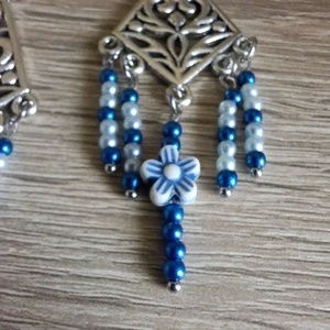 Ezeregyéjszaka Fülbevalója - Ezüstszínű Filigrán és Kék-Gyöngyház Gyöngyök - ékszer - fülbevaló - lógó fülbevaló - Meska.hu