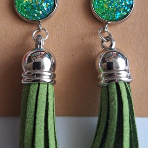 Smaragd Zöld Bojtos Fülbevaló - ékszer - fülbevaló - lógó fülbevaló - Meska.hu