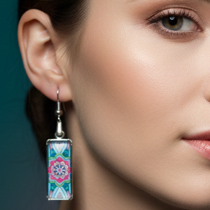 Spirituális Elegancia: Téglalap Alakú Mandalás Fülbevaló - ékszer - fülbevaló - lógó fülbevaló - Meska.hu