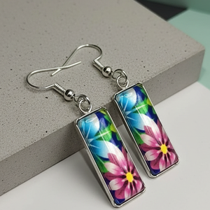 Kék-Rózsaszín Virágos Ékszer, Ékszer, Fülbevaló, Lógó fülbevaló, Ékszerkészítés, MESKA