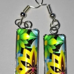 Élénk Sárga-Zöld Virágok - Fülbevaló - ékszer - fülbevaló - lógó fülbevaló - Meska.hu