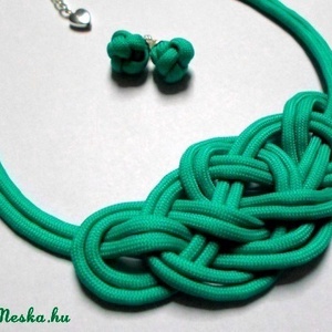 Türkiz csomós szett/türkiz nyaklánc+fülbevaló - Meska.hu