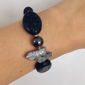 Krisztina Lango fekete-ezüst ásványkarkötő - ékszer - karkötő - ásványkarkötő - Meska.hu