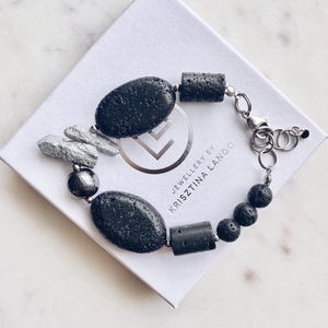 Krisztina Lango fekete-ezüst ásványkarkötő - Meska.hu