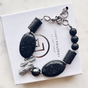 Krisztina Lango fekete-ezüst ásványkarkötő - ékszer - karkötő - ásványkarkötő - Meska.hu